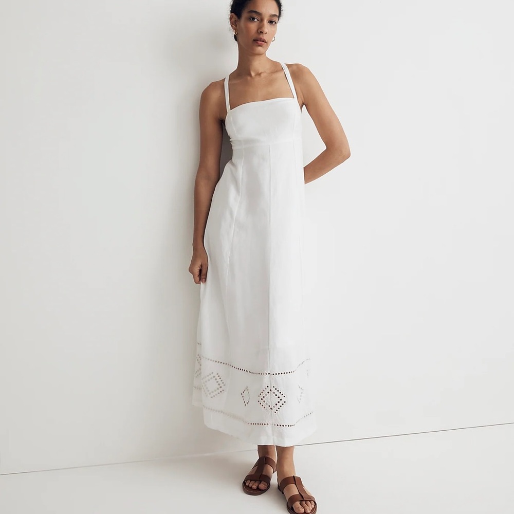 NWOT Madewell Embroidered Eyelet Tie-Back Cami Midi Dress Size 12
